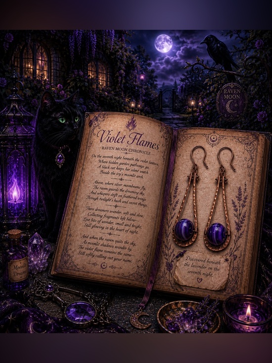 Artisan Jewelry - Purple Crazy Laced Agate Hammered Copper Dangle Earrings